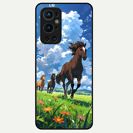  Majestic Horses Galloping Glass Case For OnePlus 9 Pro back cover – full design glossy printed glass finish