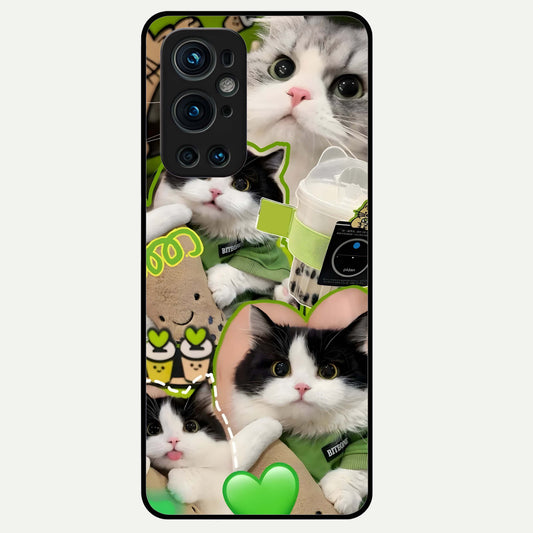  Matcha Cats Mood Glass Case For OnePlus 9 Pro back cover – full design glossy printed glass finish