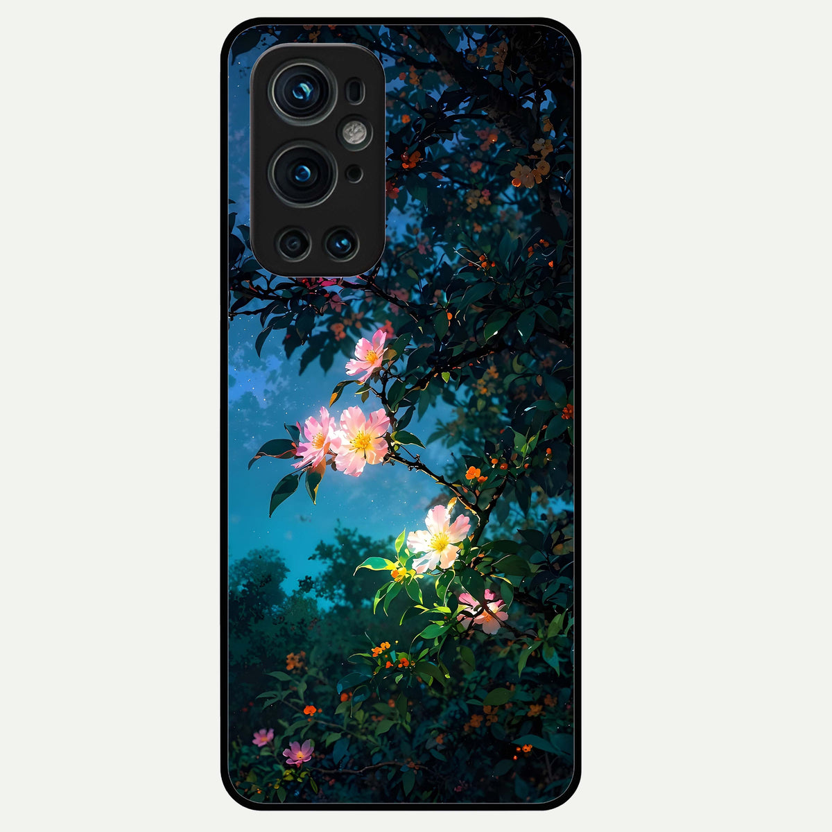  Midnight Bloom Glow Glass Case For OnePlus 9 Pro back cover – full design glossy printed glass finish