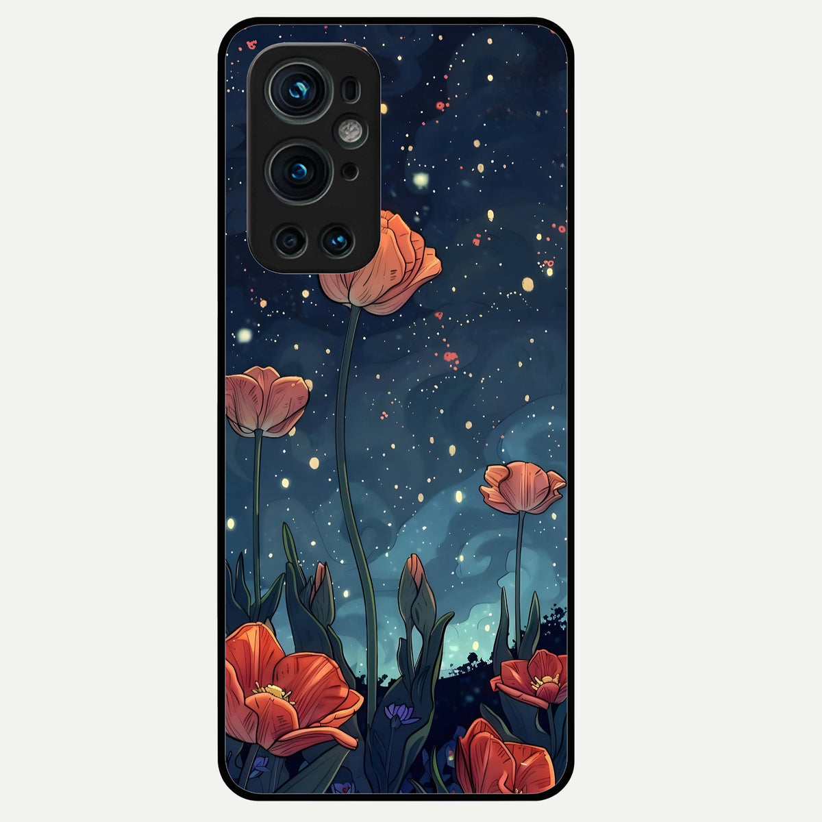  Midnight Tulip Glow Glass Case For OnePlus 9 Pro back cover – full design glossy printed glass finish