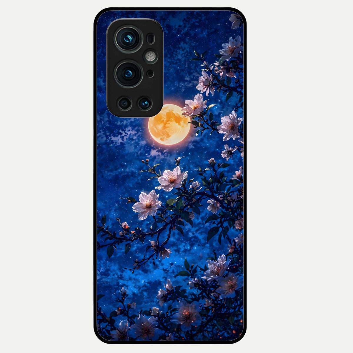  Moonlit Blossoms Night Glass Case For OnePlus 9 Pro back cover – full design glossy printed glass finish