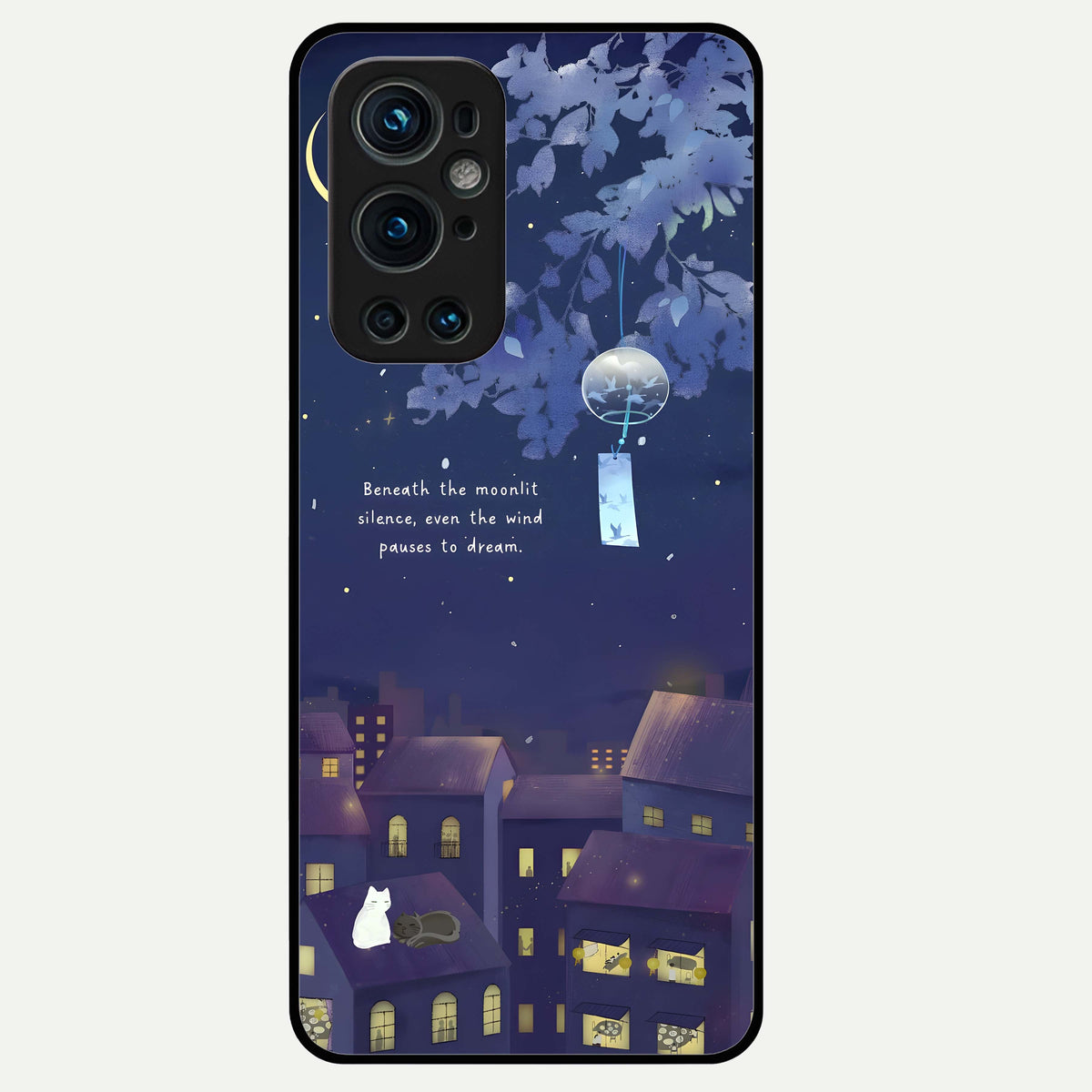  Moonlit Cat Silence Glass Case For OnePlus 9 Pro back cover – full design glossy printed glass finish