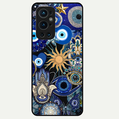  Mystic Blue Evil Eye Glass Case For OnePlus 9 Pro back cover – full design glossy printed glass finish