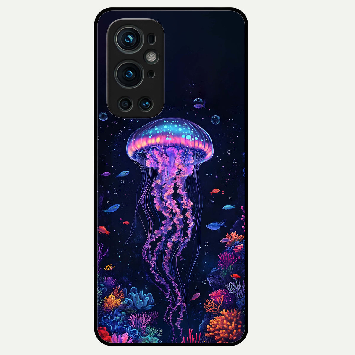  Neon Jellyfish Glass Case For OnePlus 9 Pro back cover – full design glossy printed glass finish