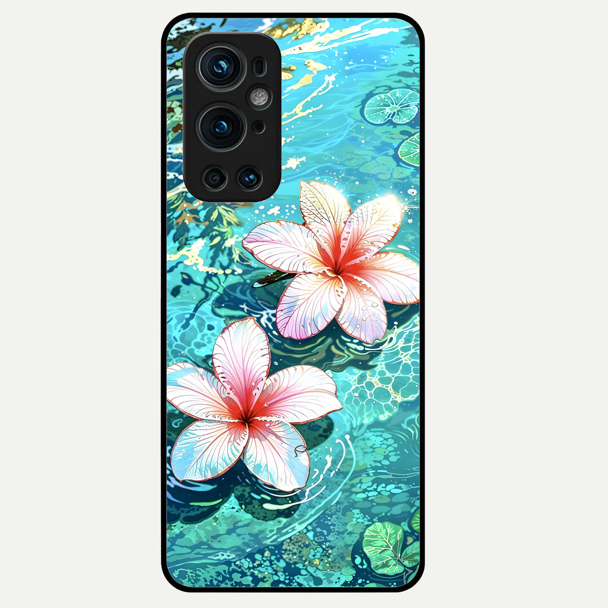  Pink Flowers in Water Glass Case For OnePlus 9 Pro back cover – full design glossy printed glass finish