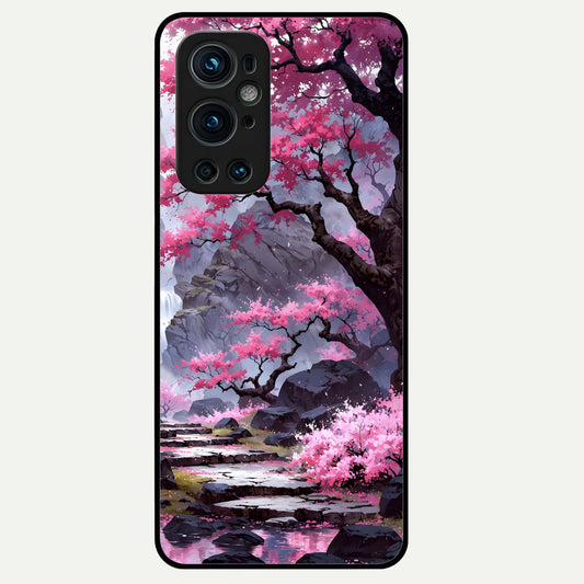  Pink Sunflower Glow Glass Case For OnePlus 9 Pro back cover – full design glossy printed glass finish