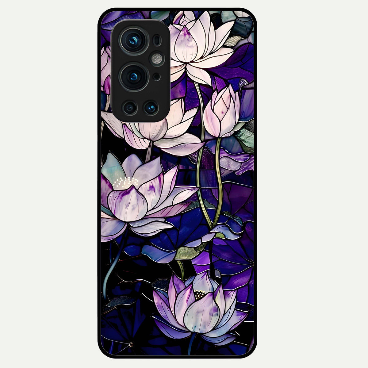  Purple Lotus Pattern Glass Case For OnePlus 9 Pro back cover – full design glossy printed glass finish