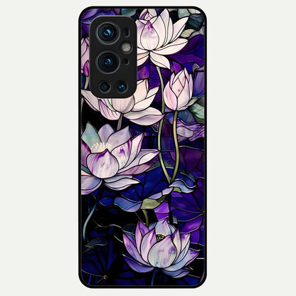  Purple Lotus Pattern Glass Case For OnePlus 9 Pro back cover – full design glossy printed glass finish