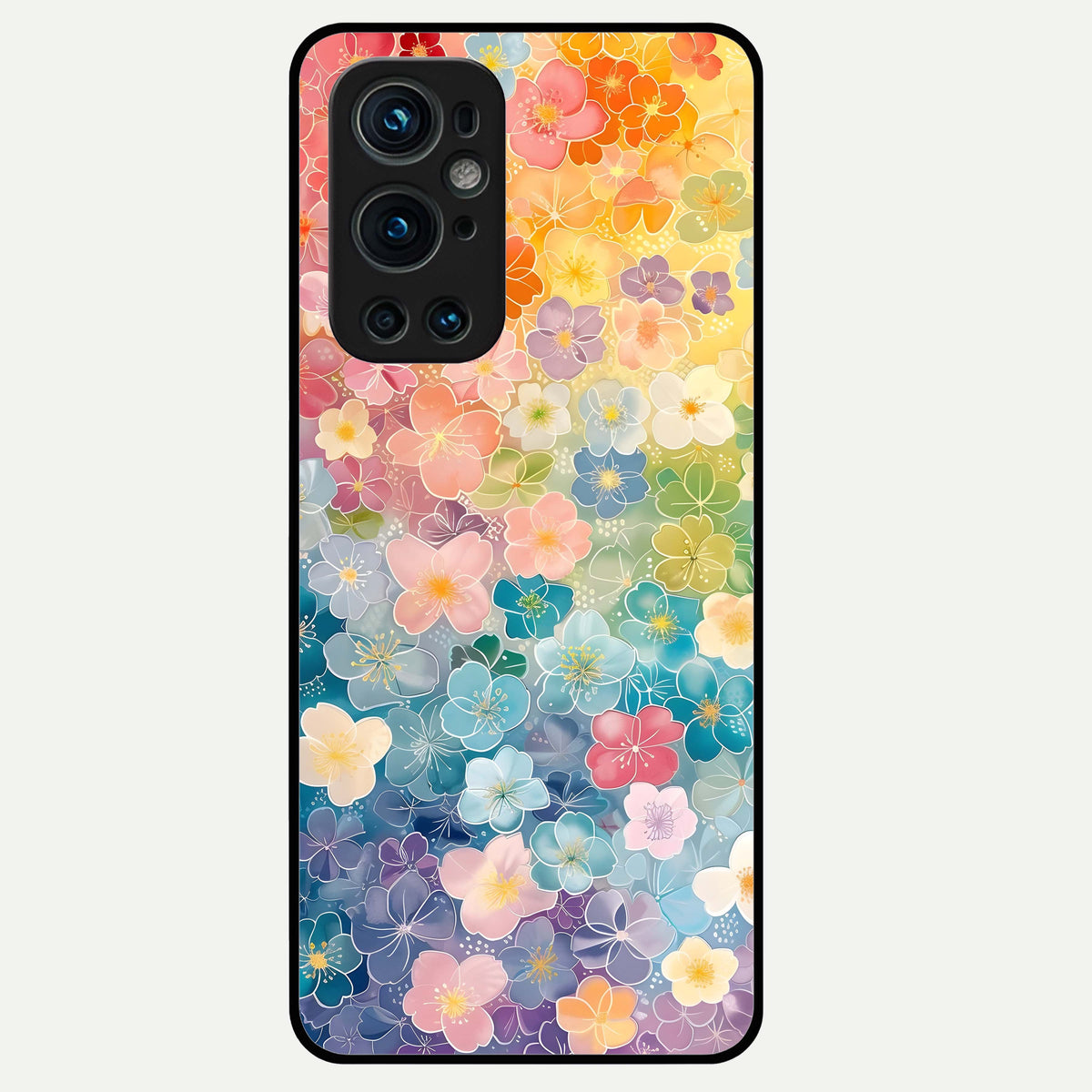  Rainbow Blossom Burst Glass Case For OnePlus 9 Pro back cover – full design glossy printed glass finish