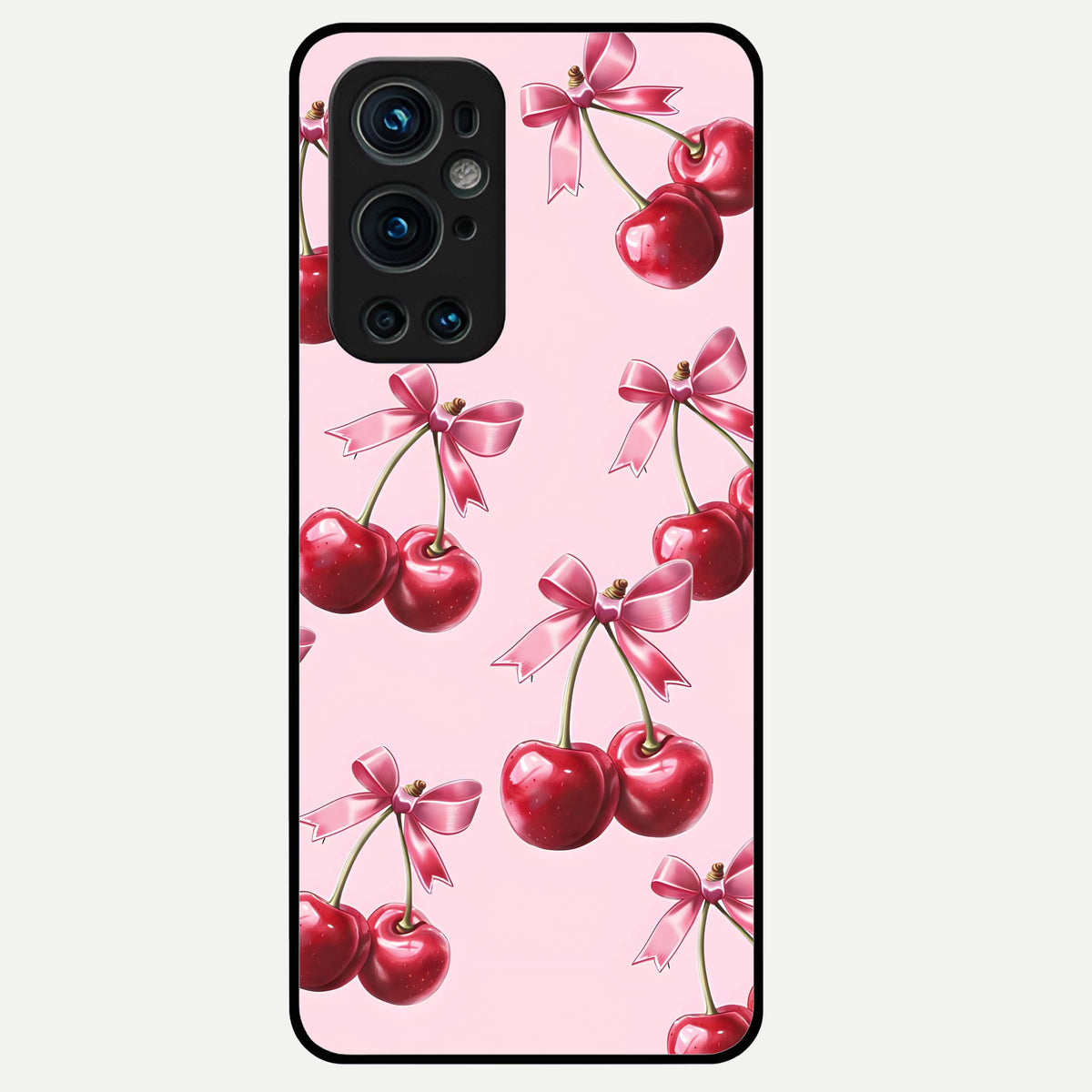  Red Cherries Pattern Glass Case For OnePlus 9 Pro back cover – full design glossy printed glass finish