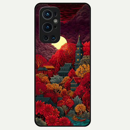  Scarlet Autumn Temple Glass Case For OnePlus 9 Pro back cover – full design glossy printed glass finish