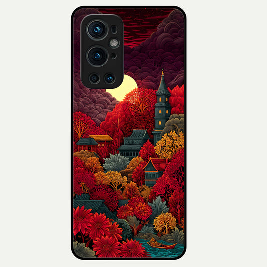  Scarlet Autumn Temple Glass Case For OnePlus 9 Pro back cover – full design glossy printed glass finish