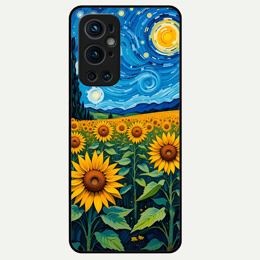  Starry Sunflower Dreams Glass Case For OnePlus 9 Pro back cover – full design glossy printed glass finish
