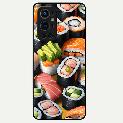  Sushi Food Pattern Glass Case For OnePlus 9 Pro back cover – full design glossy printed glass finish