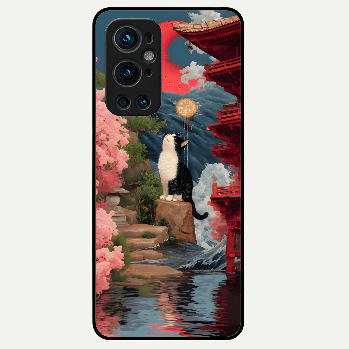  Temple Cat Scenery Glass Case For OnePlus 9 Pro back cover – full design glossy printed glass finish