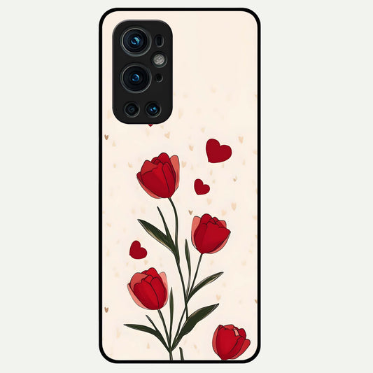  Tulip With Heart Glass Case For OnePlus 9 Pro back cover – full design glossy printed glass finish