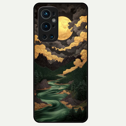 Golden River Moon Glass Case captured at a warm angle highlighting reflective depth, gloss, and edge clarity.