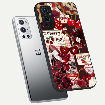  Aesthetic Cherry Tea phone case For OnePlus 9 Pro showing premium glass back cover with detailed artwork