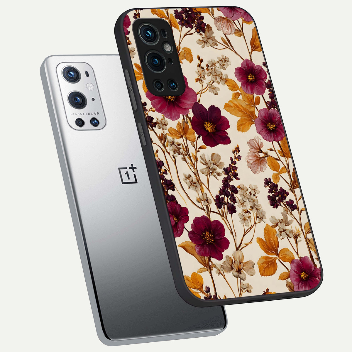  Autumn Wine Bloom phone case For OnePlus 9 Pro showing premium glass back cover with detailed artwork