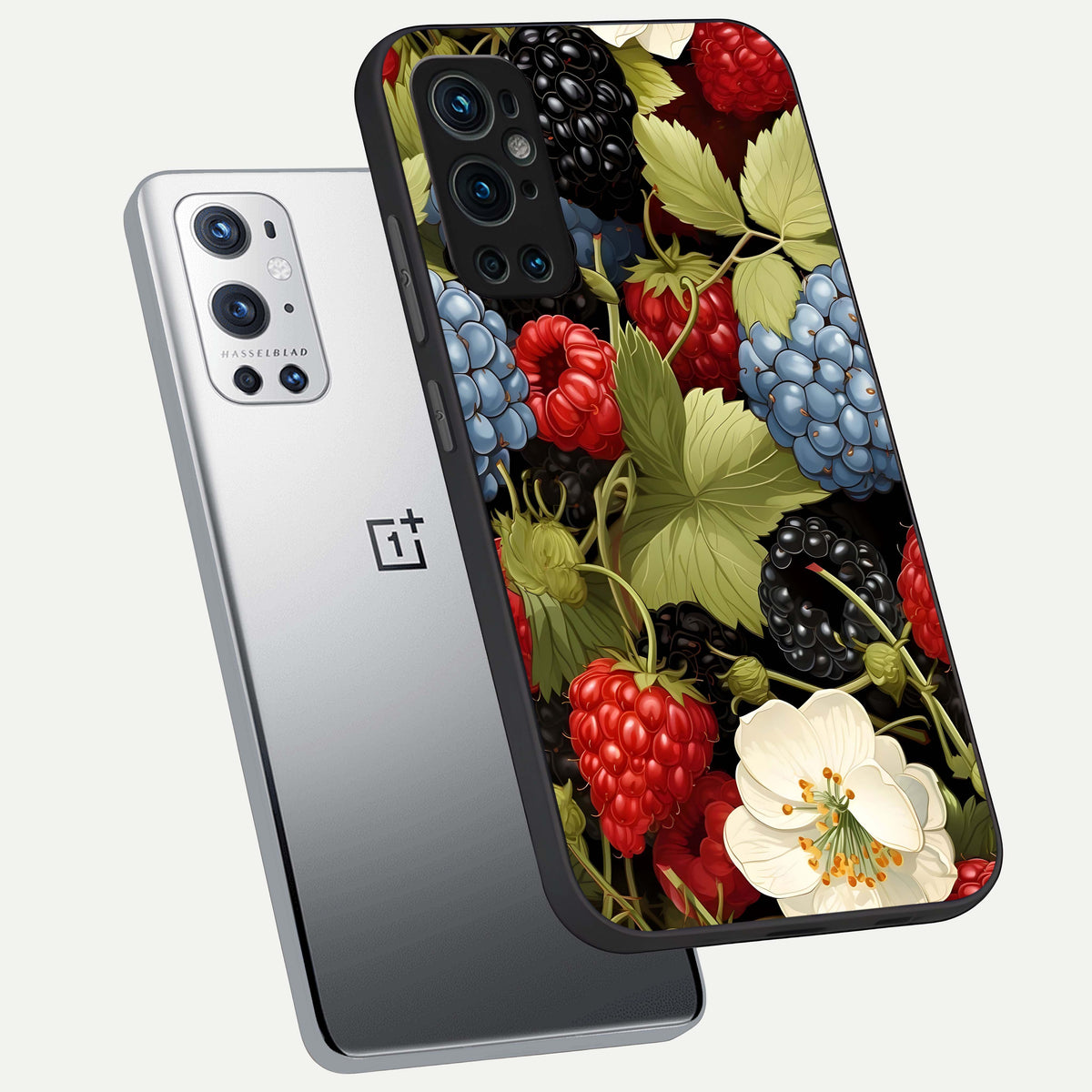  Berry Bloom Charm phone case For OnePlus 9 Pro showing premium glass back cover with detailed artwork