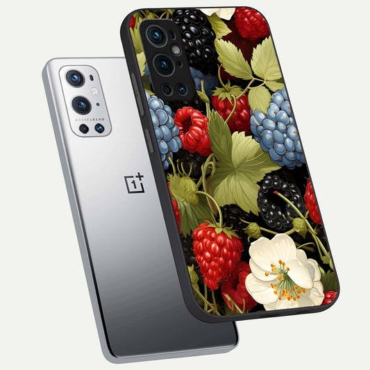  Berry Bloom Charm phone case For OnePlus 9 Pro showing premium glass back cover with detailed artwork