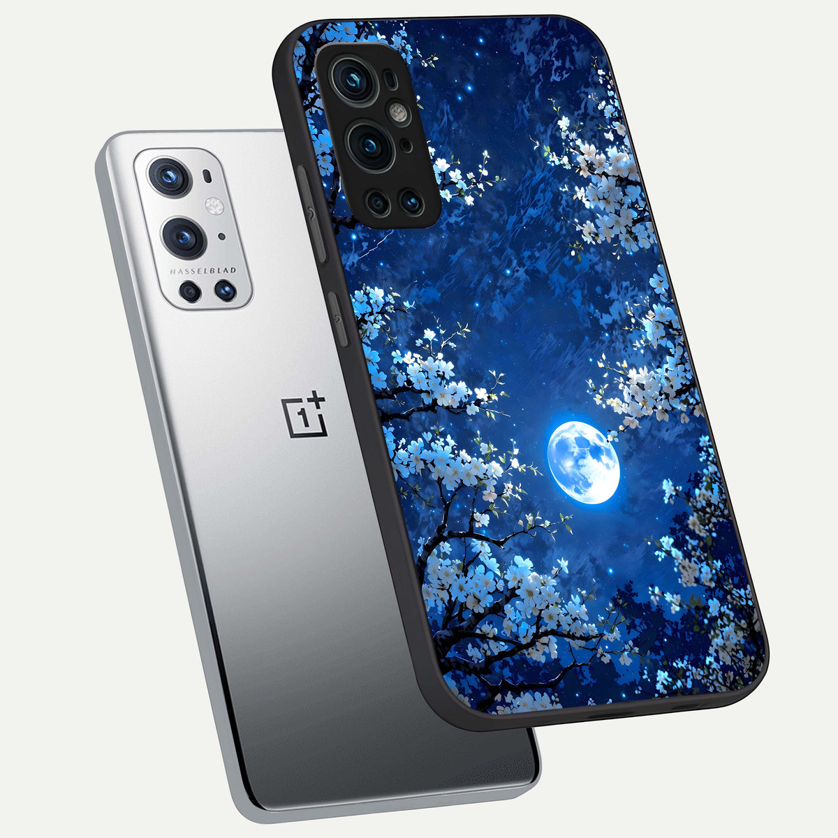  Blossom Moonlight Sky phone case For OnePlus 9 Pro showing premium glass back cover with detailed artwork