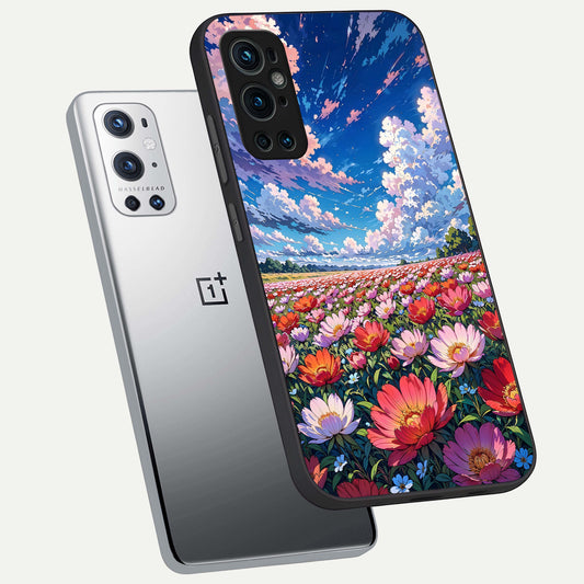  Blossom Sky Field phone case For OnePlus 9 Pro showing premium glass back cover with detailed artwork