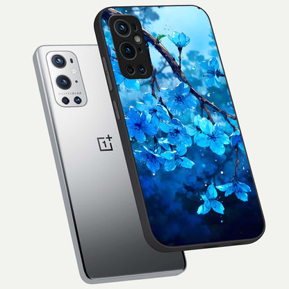  Blue Blossoms Branch phone case For OnePlus 9 Pro showing premium glass back cover with detailed artwork