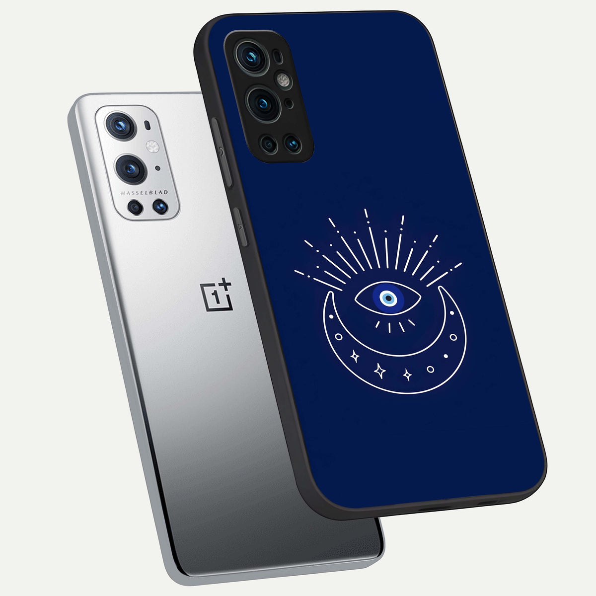  Blue Evil Eye phone case For OnePlus 9 Pro showing premium glass back cover with detailed artwork