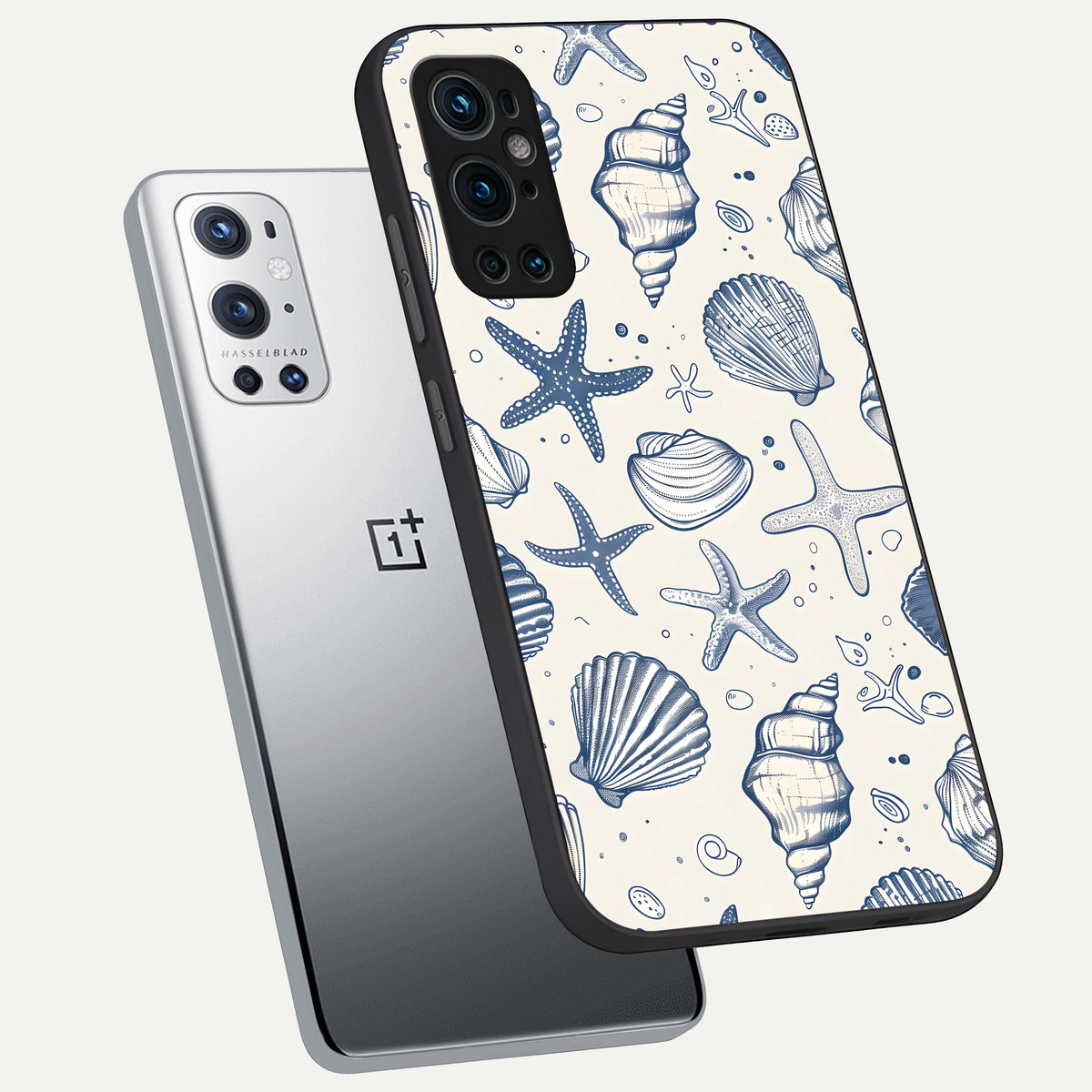  Blue Ocean Outline phone case For OnePlus 9 Pro showing premium glass back cover with detailed artwork