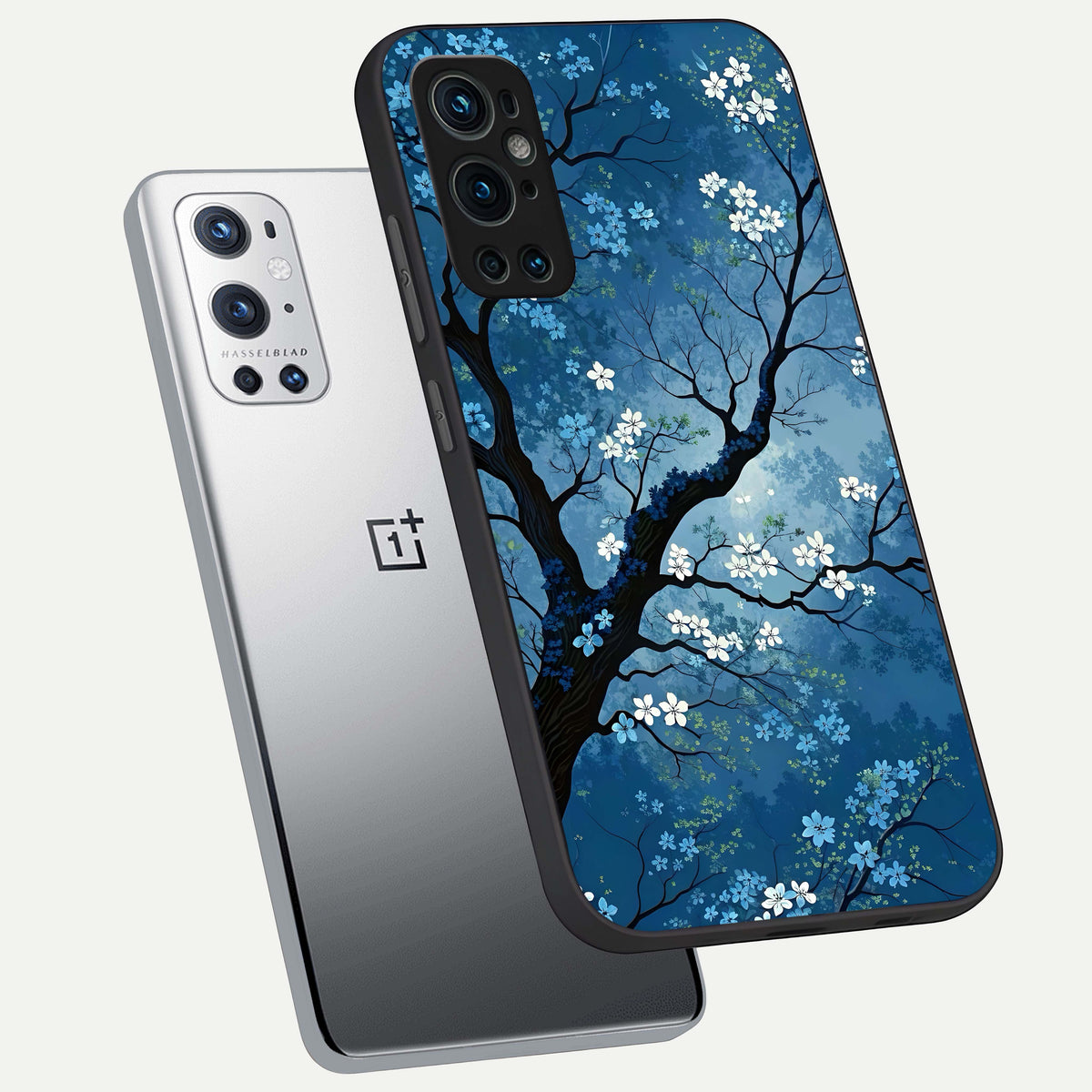  Blue Tree Serenity phone case For OnePlus 9 Pro showing premium glass back cover with detailed artwork