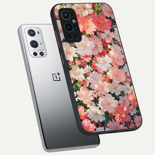  Blush Bloom Field phone case For OnePlus 9 Pro showing premium glass back cover with detailed artwork