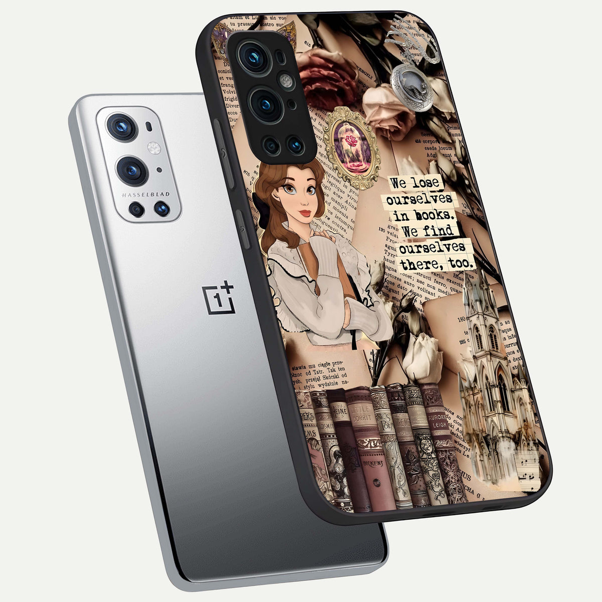 Bookish Dream World phone case For OnePlus 9 Pro showing premium glass back cover with detailed artwork