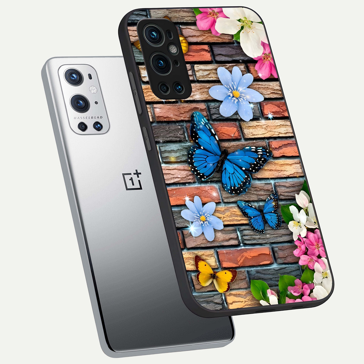  Brick Bloom Flight phone case For OnePlus 9 Pro showing premium glass back cover with detailed artwork