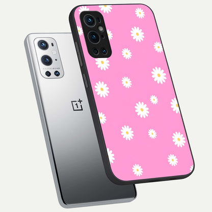  Bubblegum Daisy Pop phone case For OnePlus 9 Pro showing premium glass back cover with detailed artwork