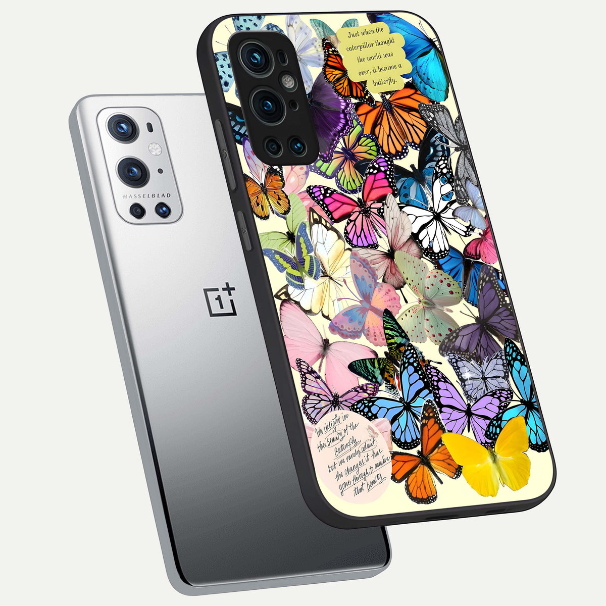  Butterflies Petal Dream phone case For OnePlus 9 Pro showing premium glass back cover with detailed artwork