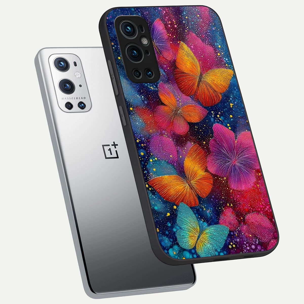  Butterfly Dream Mist phone case For OnePlus 9 Pro showing premium glass back cover with detailed artwork