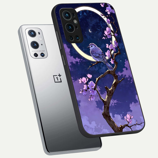  Celestial Bird Blossom phone case For OnePlus 9 Pro showing premium glass back cover with detailed artwork