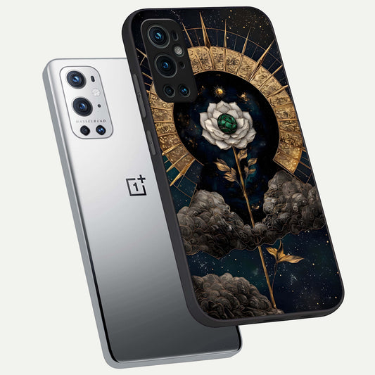  Celestial Lotus Morang phone case For OnePlus 9 Pro showing premium glass back cover with detailed artwork
