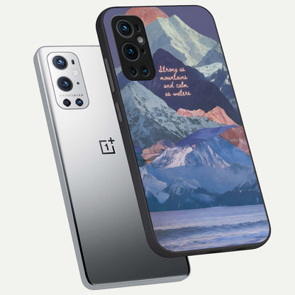  Celestial Mountain Calm phone case For OnePlus 9 Pro showing premium glass back cover with detailed artwork