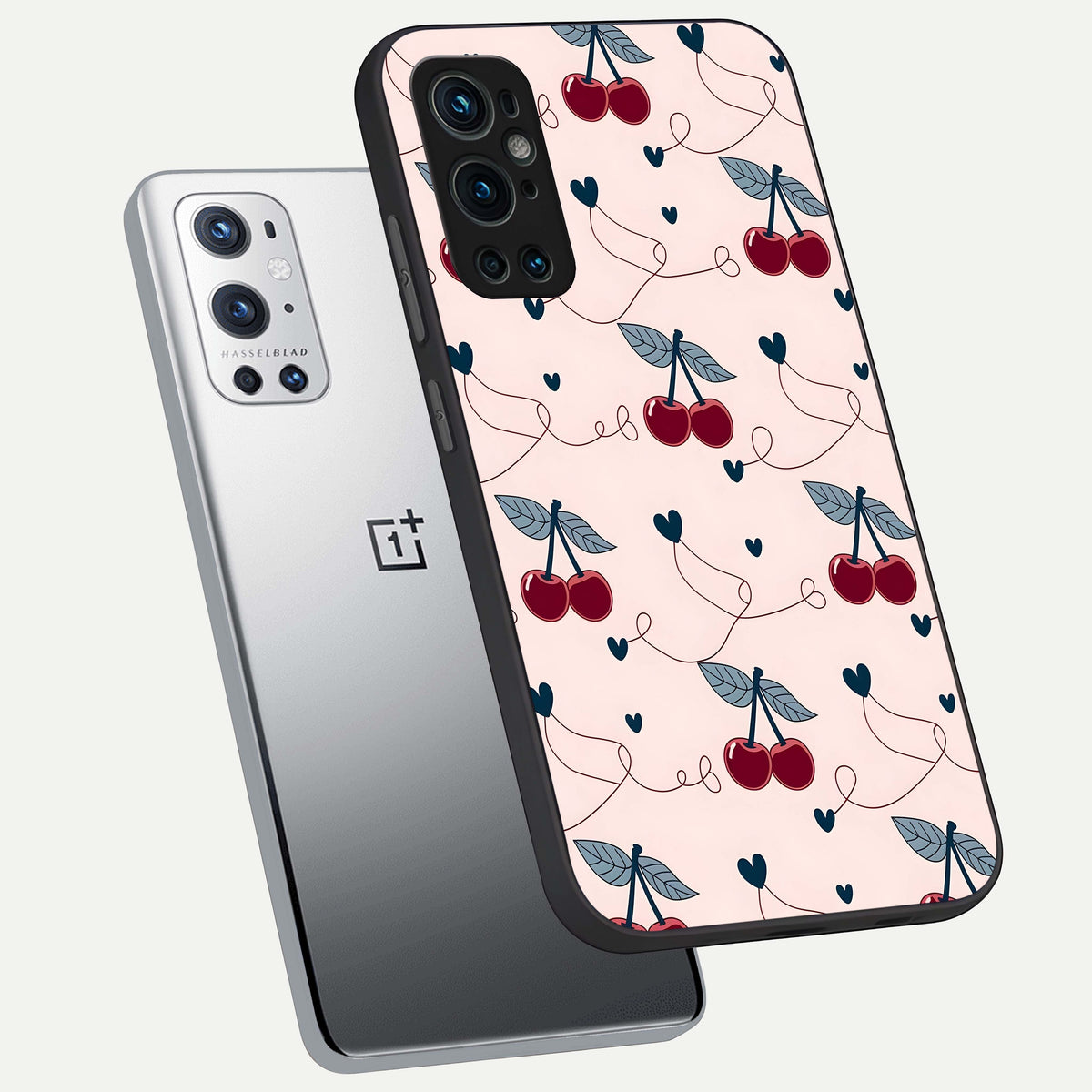  Cherry Heart Line phone case For OnePlus 9 Pro showing premium glass back cover with detailed artwork