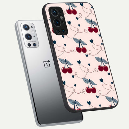  Cherry Heart Line phone case For OnePlus 9 Pro showing premium glass back cover with detailed artwork