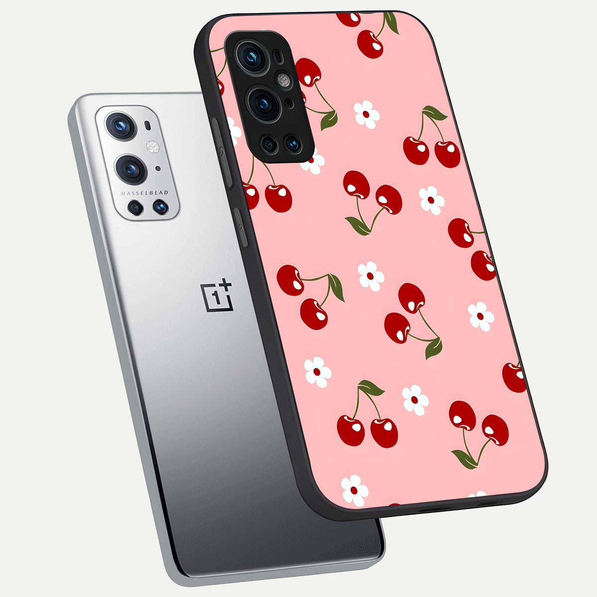 Cherry Love Mood phone case For OnePlus 9 Pro showing premium glass back cover with detailed artwork