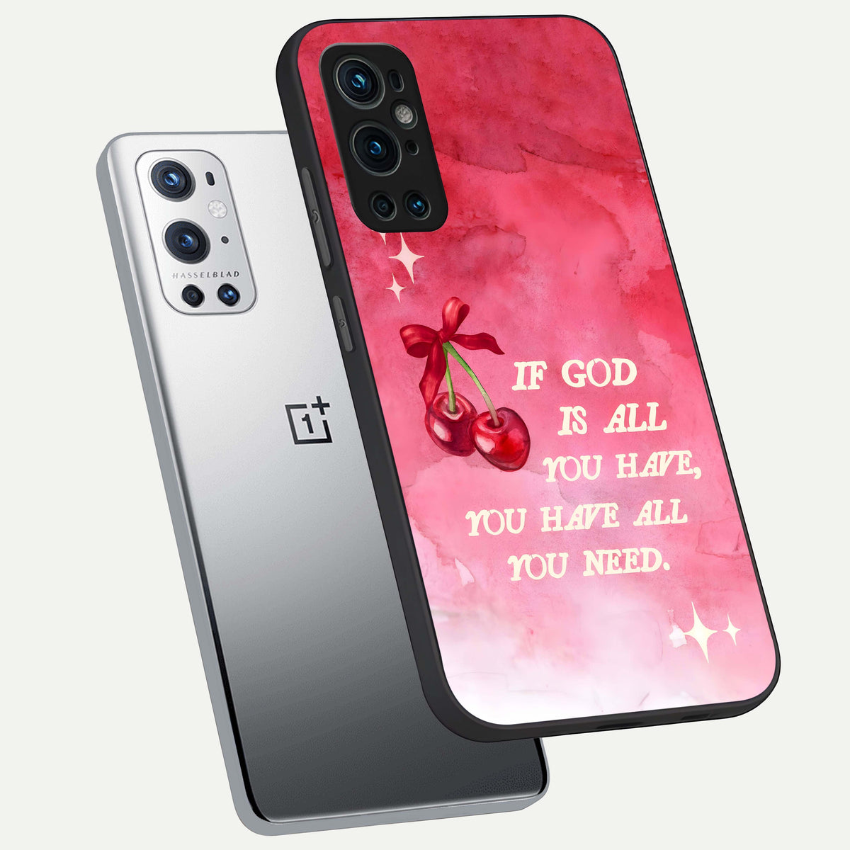  Cherry Quote phone case For OnePlus 9 Pro showing premium glass back cover with detailed artwork