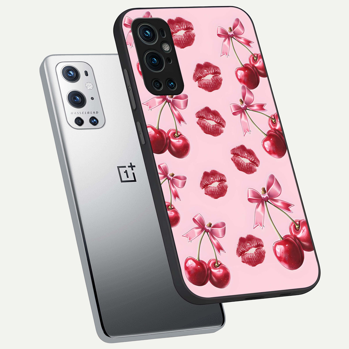  Cherry With Lips phone case For OnePlus 9 Pro showing premium glass back cover with detailed artwork