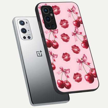  Cherry With Lips phone case For OnePlus 9 Pro showing premium glass back cover with detailed artwork