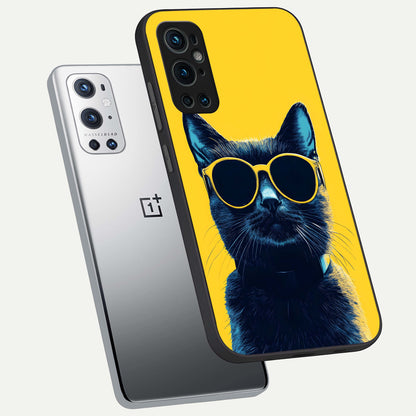  Cool Cat Vibes phone case For OnePlus 9 Pro showing premium glass back cover with detailed artwork