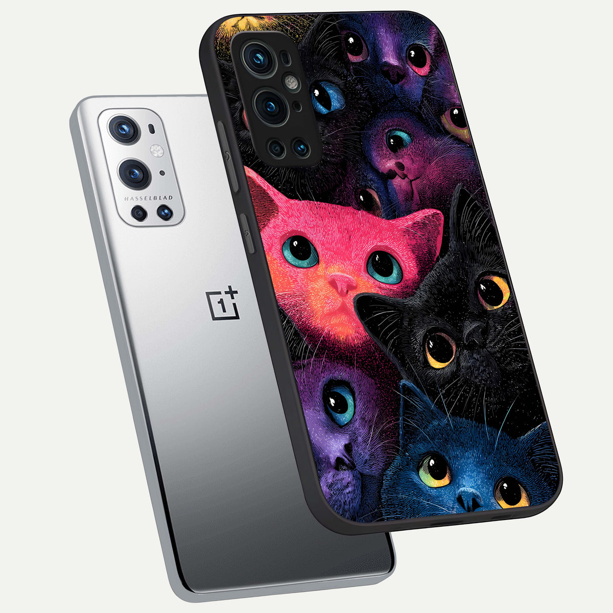  Cosmic Cats Dreams phone case For OnePlus 9 Pro showing premium glass back cover with detailed artwork