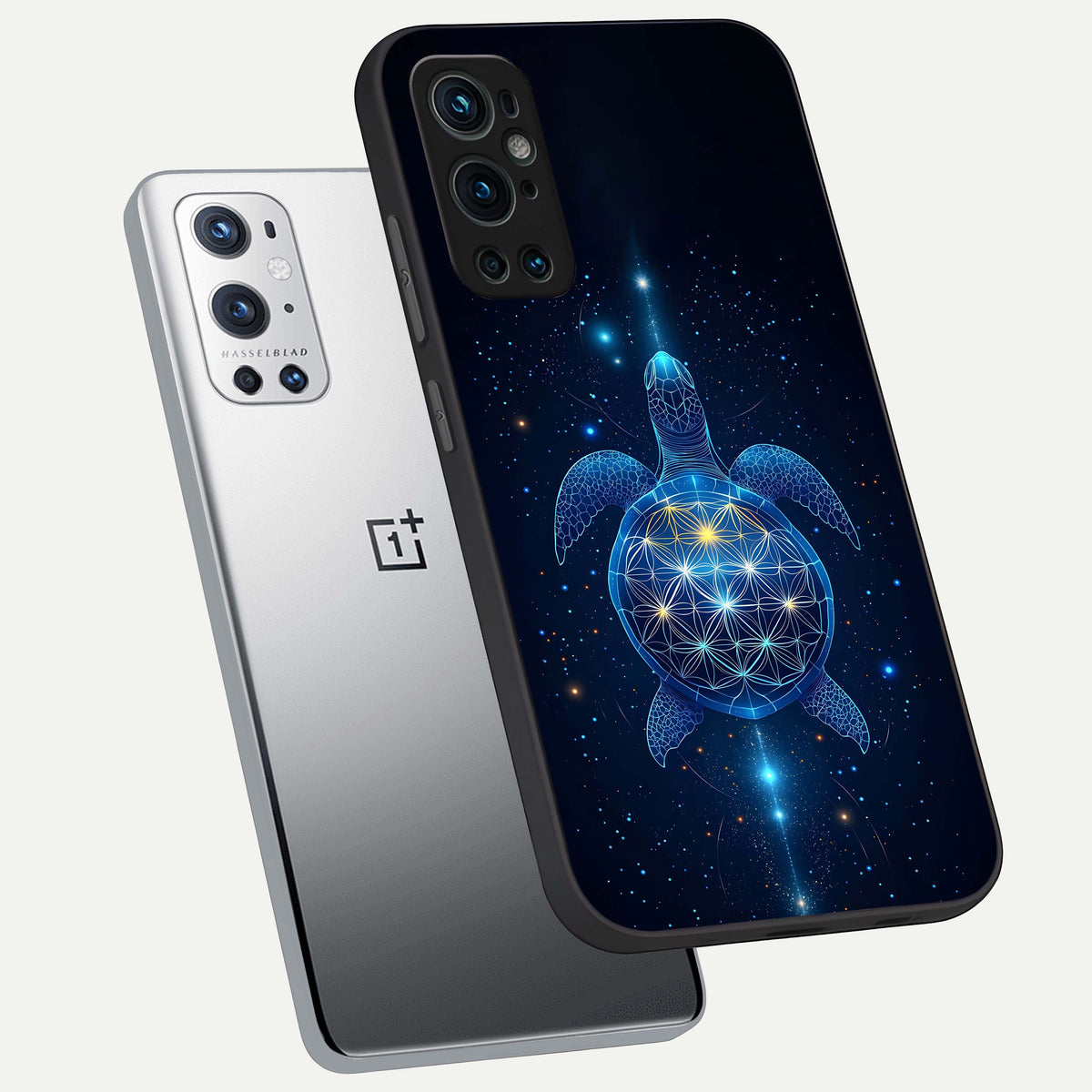  Crimson Blue Turtle phone case For OnePlus 9 Pro showing premium glass back cover with detailed artwork