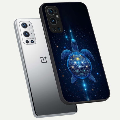  Crimson Blue Turtle phone case For OnePlus 9 Pro showing premium glass back cover with detailed artwork